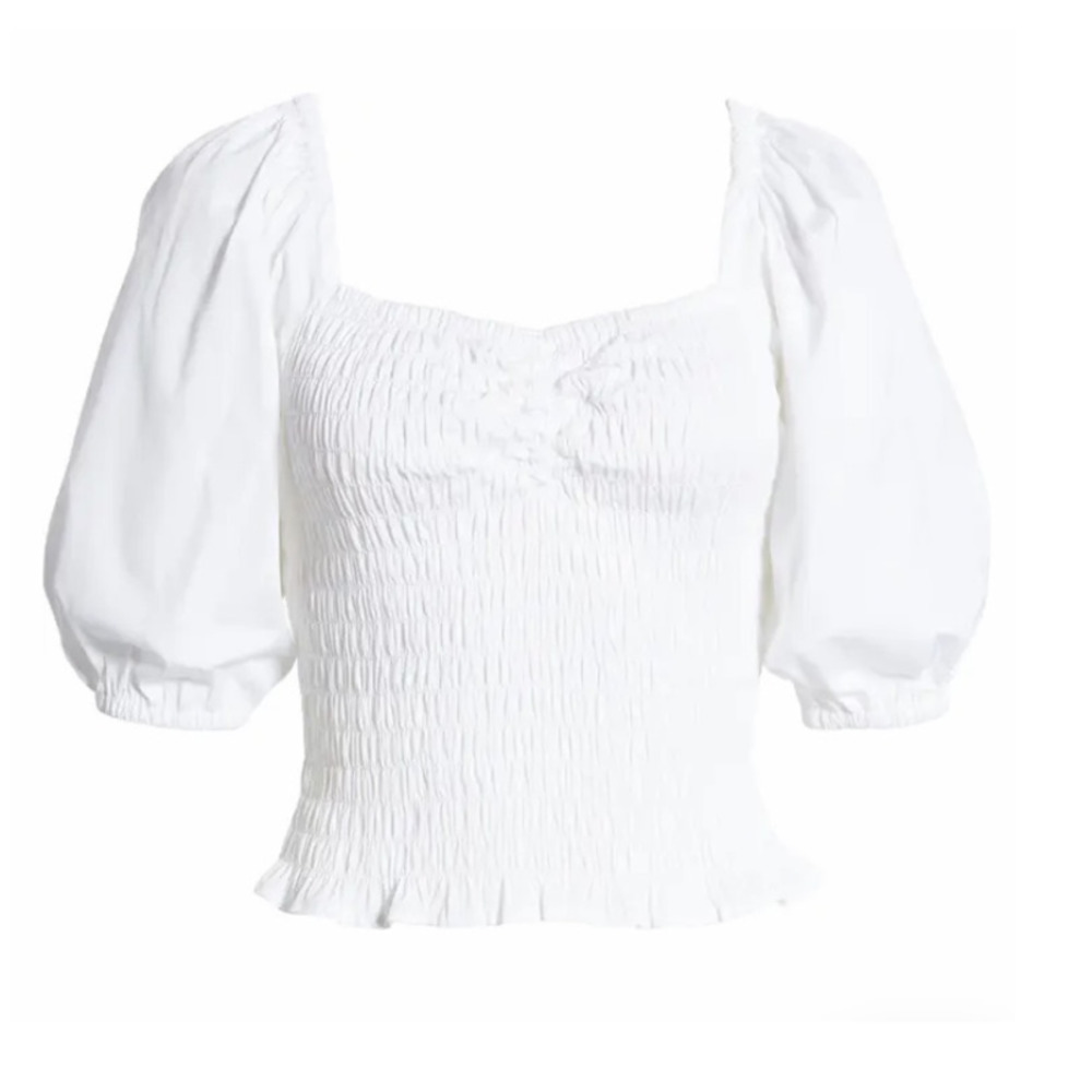 Open Edit Puff Sleeve Smocked Top